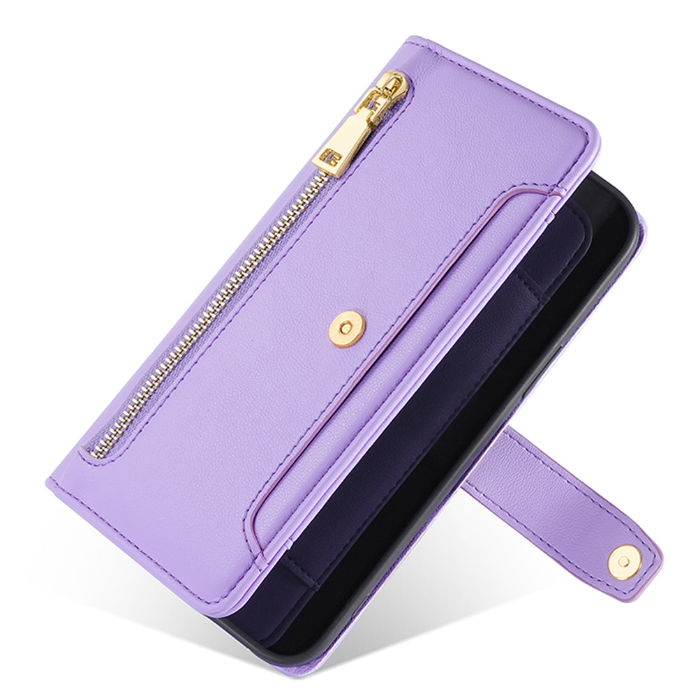 Zipper Pocket Phone Case for Samsung Galaxy S23 Card Slots Stand PU Leather Phone Cover with Straps Zipper Pocket Phone Case for Samsung Galaxy S23 Card Slots Stand PU Leather Phone Cover with Straps